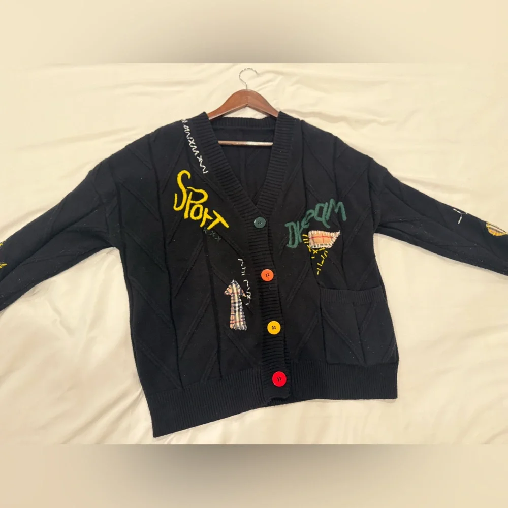 Colorful Button Black Cardigan - Picture 2 of 4